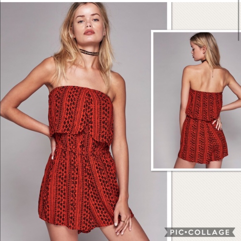 Free People Red Patterned Romper Size Small